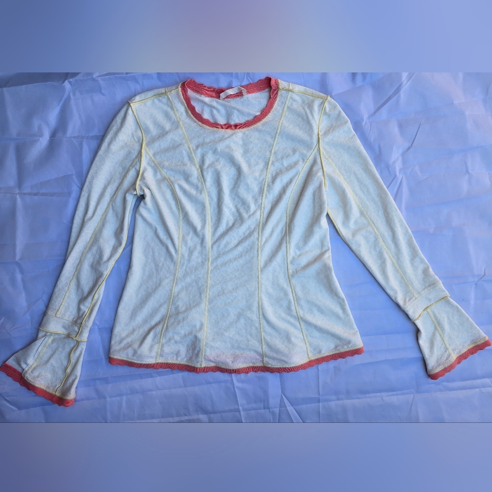 VTG White and Pink Long Sleeve Top‎ nightgown Sz M - soft